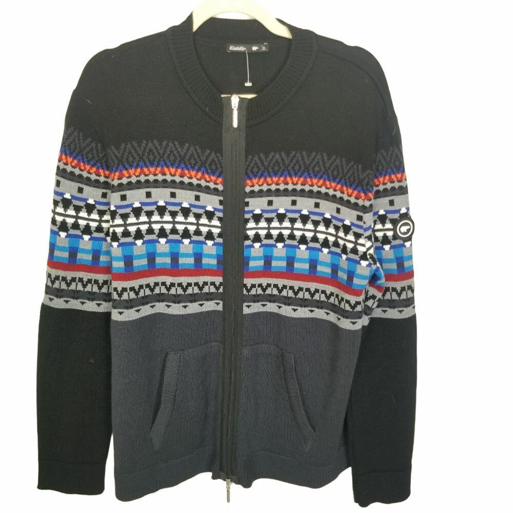 Vintage Eisbar Mens Fair Isle Nordic Full Zip Sweater Cardigan Sz M Cabin Ski